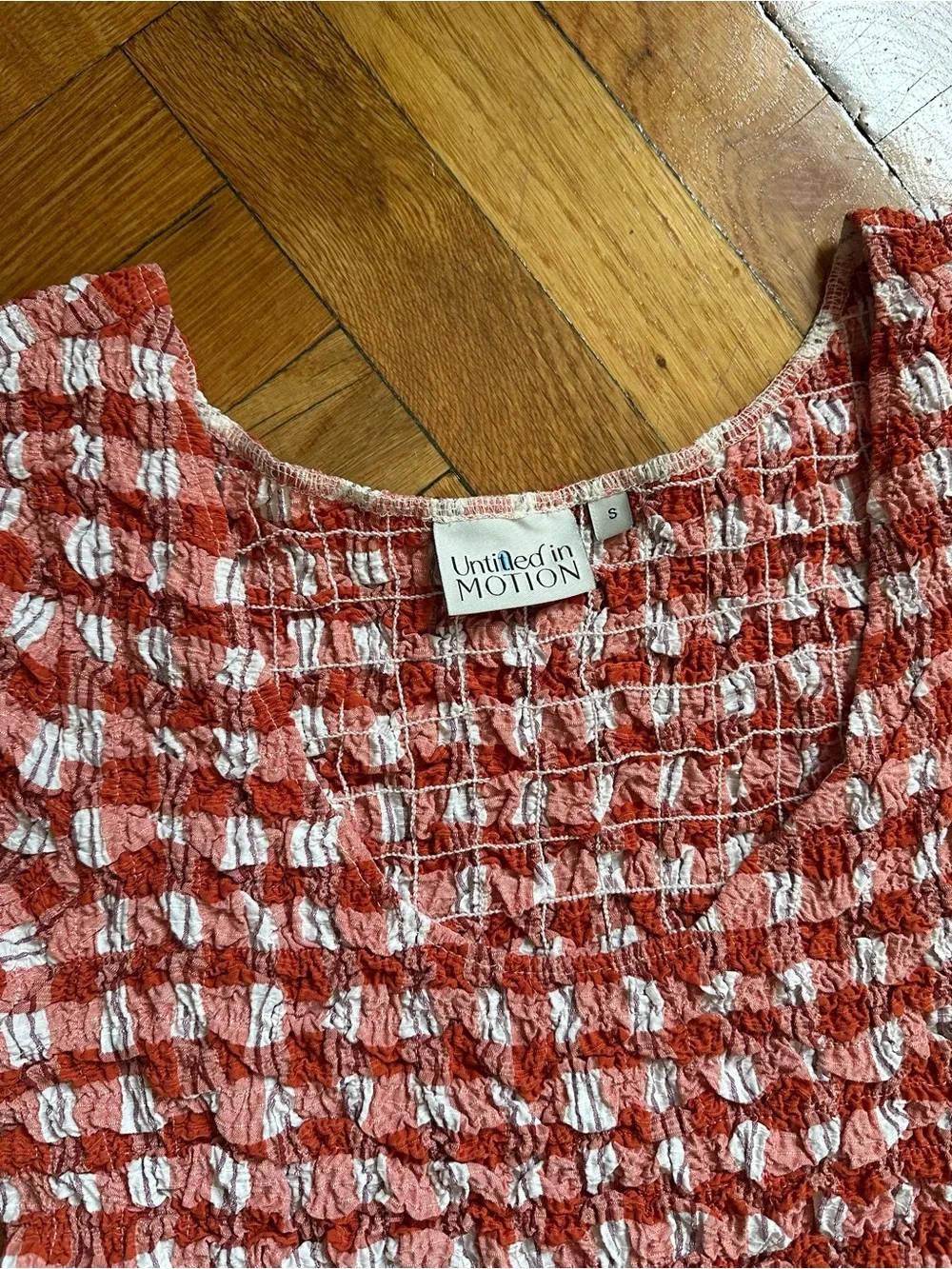 Untitled in Motion burnt orange and white Smocked Top